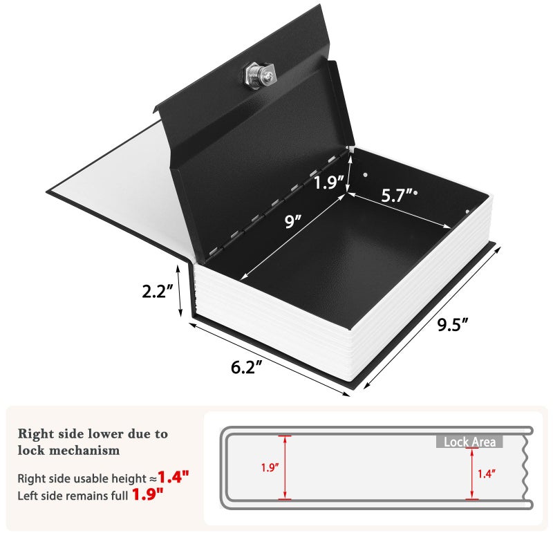 KYODOLED Diversion Book Safe with Key Lock, Secret Metal Lock Box, Collection, Money Hiding Box, 9.5" x 6.2" x 2.2", Black Large - Image 5